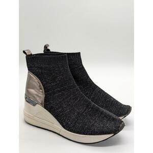 Michael Kors Neo Flex Black Mettallic Slip-on Boot Wedge Girls Size 3Y / W4.5